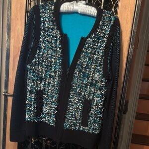Sparkling Black Jacket with Blue and Silver Sequins